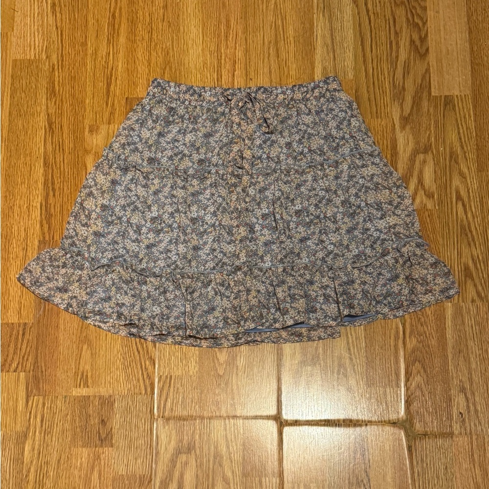 Sienna sky blue align skirt with pastel floral and ruffle design